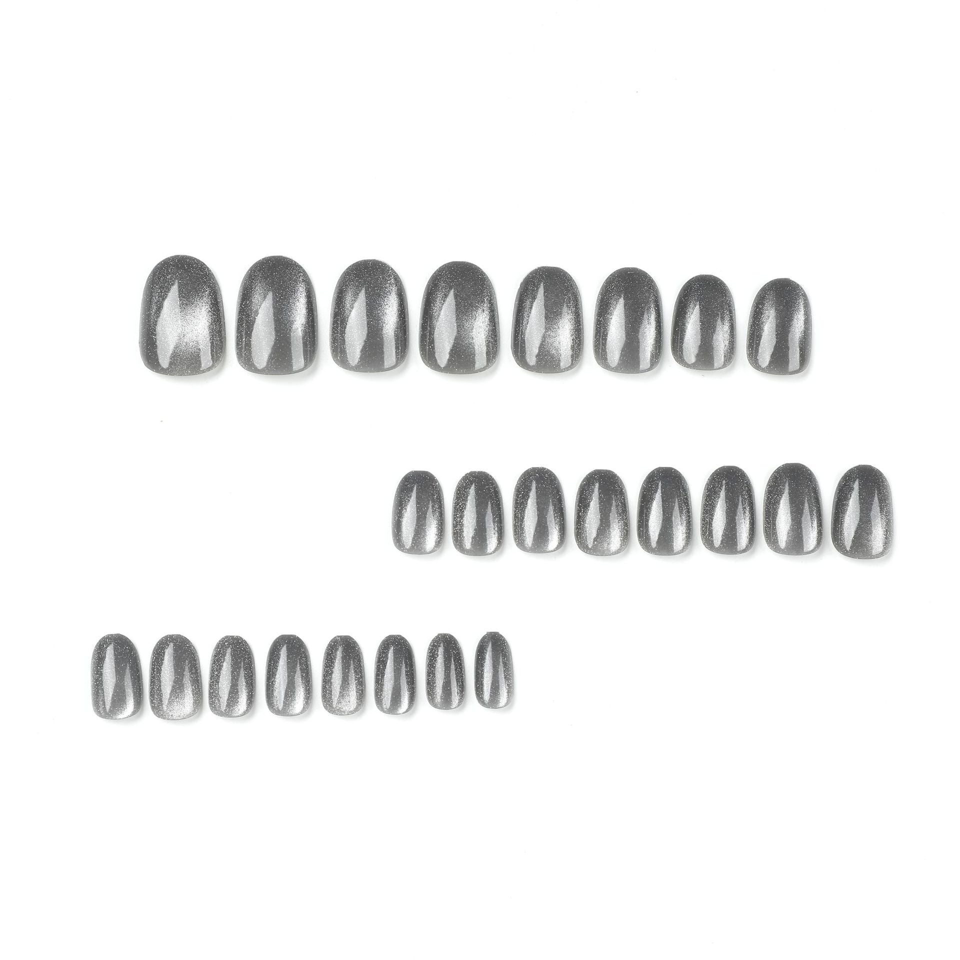Unhas falsas curtas cinza com patch de olho de gato para decoração de unhas, verão ｜365nails