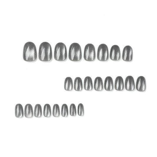 Nail art patch  cat eye nail piece gray   short fake nail summer｜365nails
