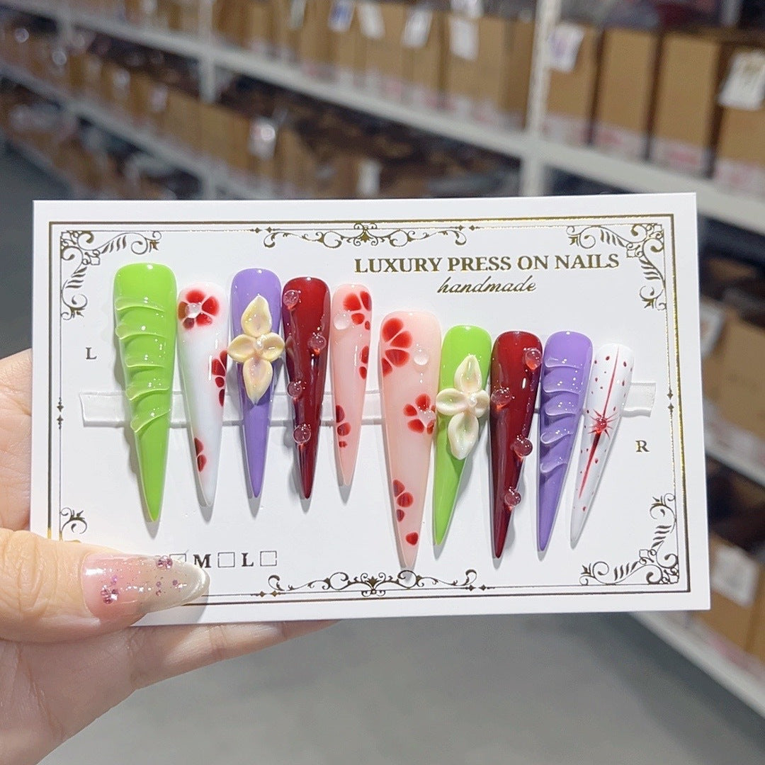 Colorful Floral Sculpted Art Statement Press On Nails