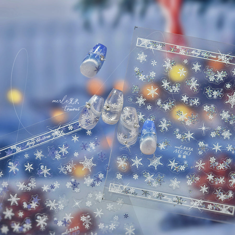 Golden Winter Snowflake Collection: "Elegant Frost" – 3D Metallic Nail Sticker