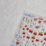 Lolita Doll & Berry Floral: "Strawberry Lolita Garden" – 5D Embossed Nail Sticker