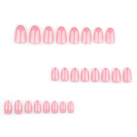 Simple naked powder manicure fake nails French white edge wearing nail glitter flash nail piece fake nails nail piece｜365nails
