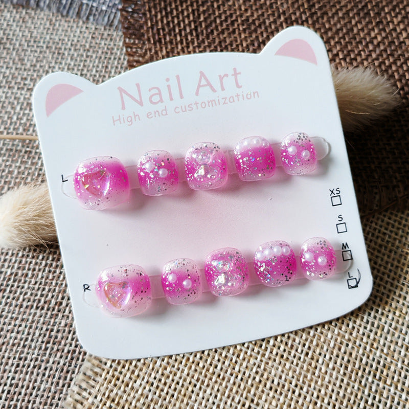 365nails-Pink Glitter Kids Series: "閃耀甜心" – 短款方形兒童穿戴甲