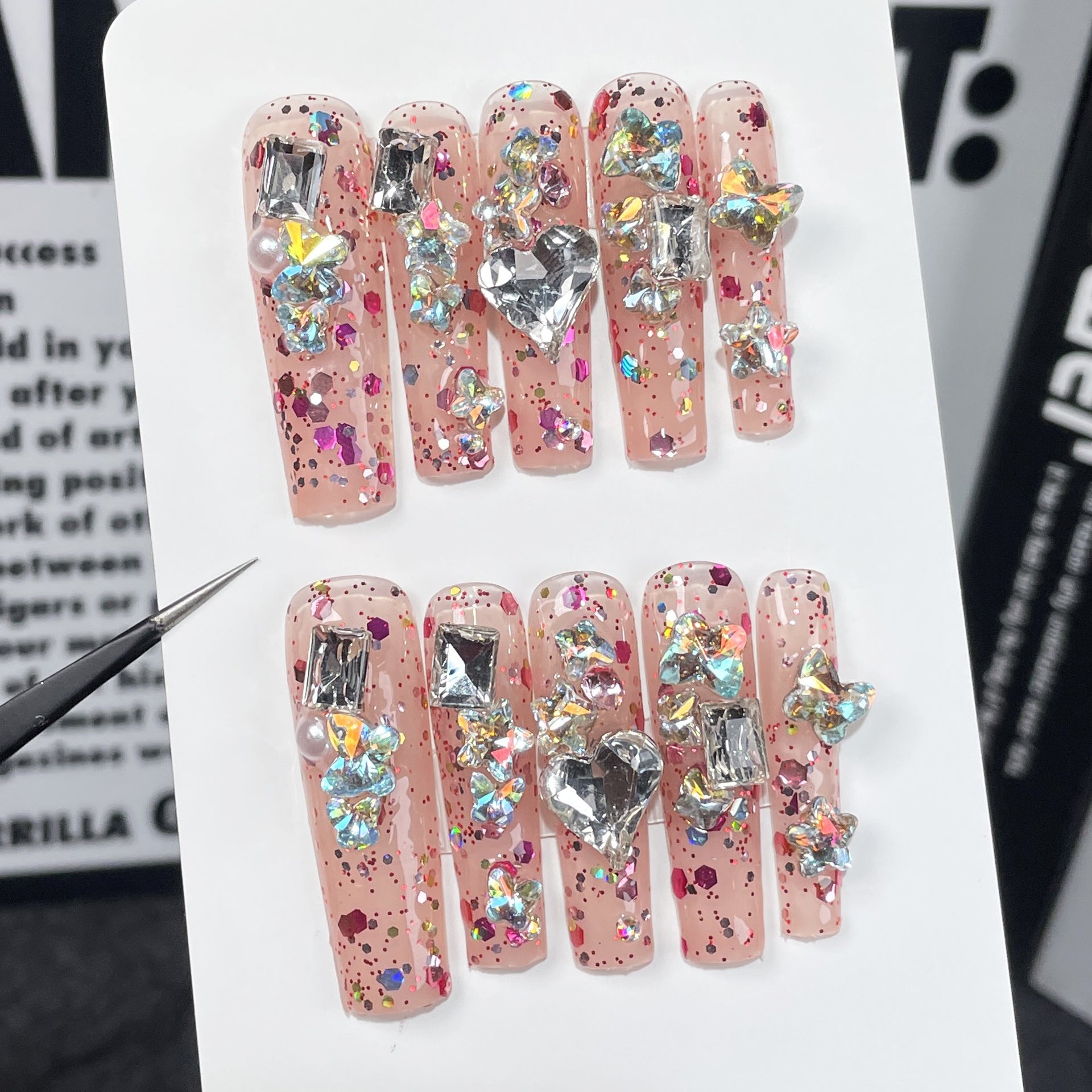 Crystal-Covered Iridescent Nails with Ultra-Sparkle Finish