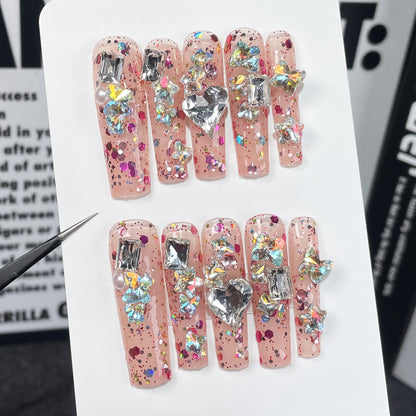Pinças de água médias e longas, nail art, flash transparente cheio de diamantes, feito à mão, adesivos｜365nails