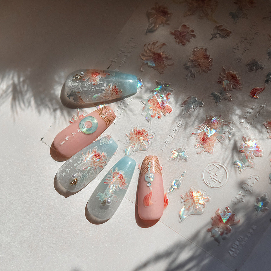 Aurora Chrysanthemum Collection: "Hologram Bloom" – 3D Holographic Nail Sticker