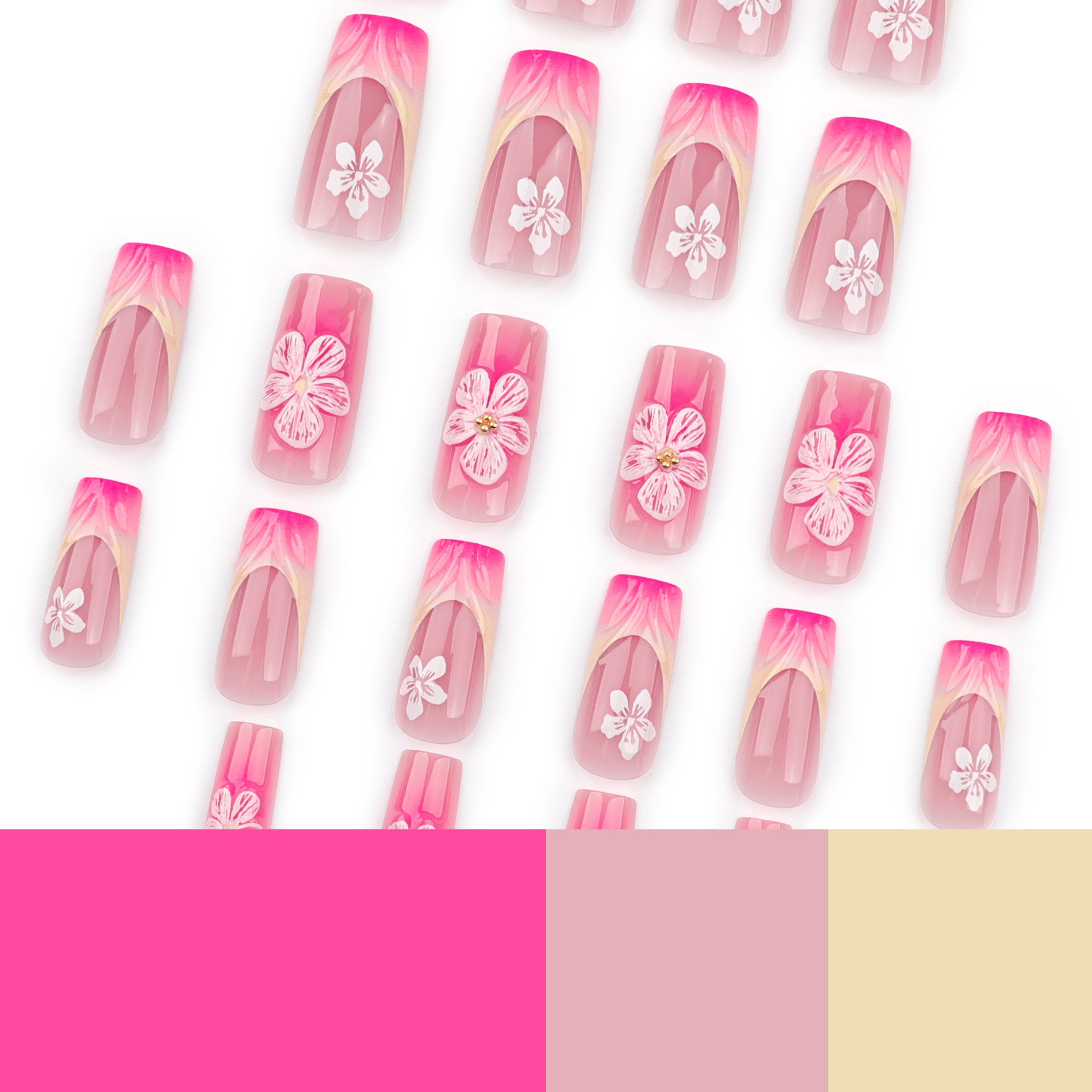 法式3D腮紅漸層短款方形完成花卉穿戴甲片 批發｜365nails