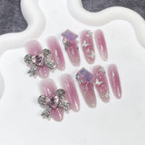 Uñas postizas hechas a mano, de metal, con forma de arco industrial, con pistola rociadora, rubor, cambio gradual, uñas medianas y largas, pegatinas para uñas usables | 365nails