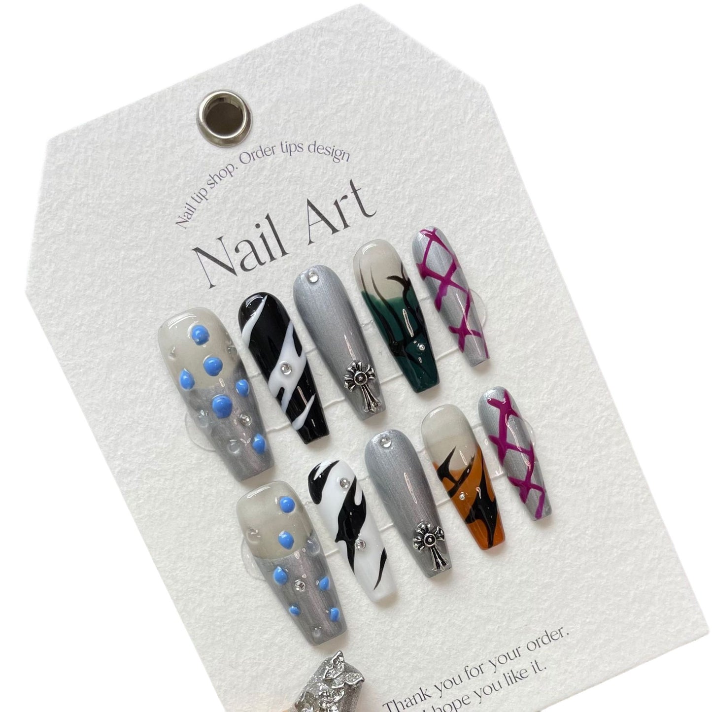 Black impermanence subculture flame hand-painted black and white cool  style handmade nails | 365nails