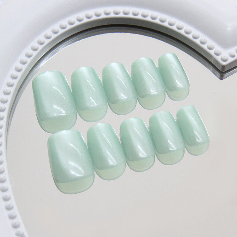 Nail Tips  Prefabricated nail Refreshing Mint Green Province Light Green cat eye Solid Color Simple and White  30 pieces｜365nails