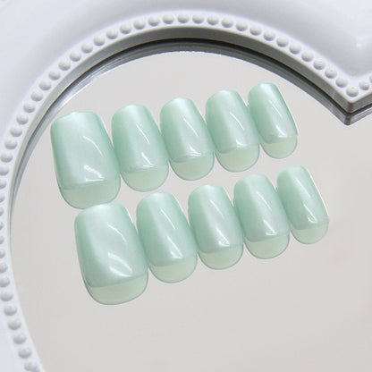 Nail Tips  Prefabricated nail Refreshing Mint Green Province Light Green cat eye Solid Color Simple and White  30 pieces｜365nails