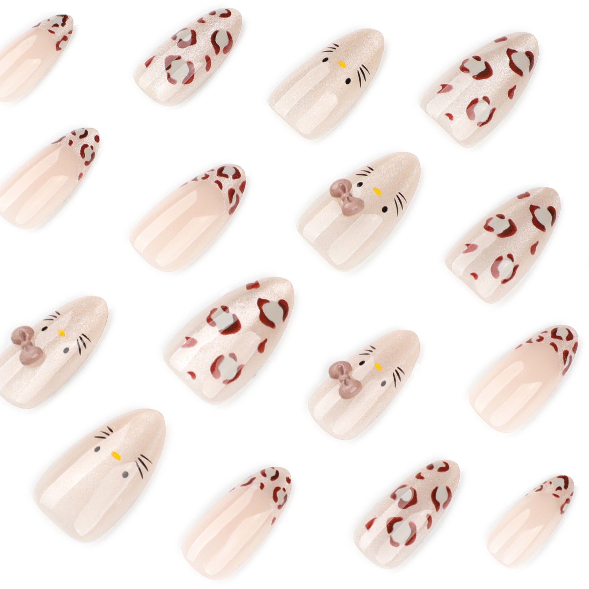 Leopard Nude Gradient Nails with Cute Animal Detail