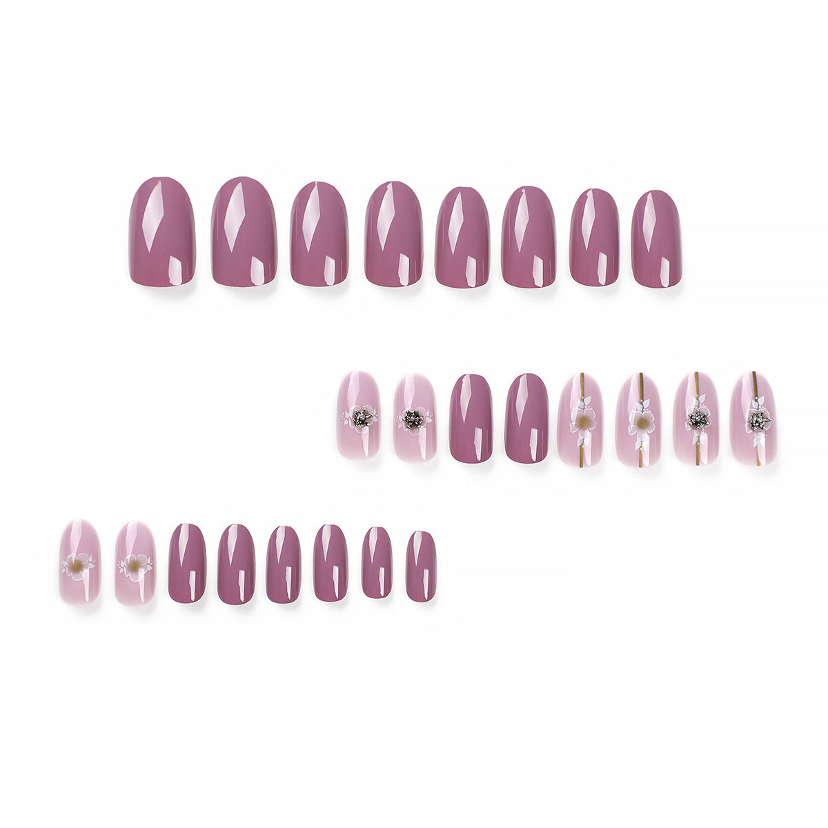 Pieza de uñas rosas, uñas postizas extraíbles, pieza de uñas con flores, uñas adhesivas, pieza de uñas｜365nails