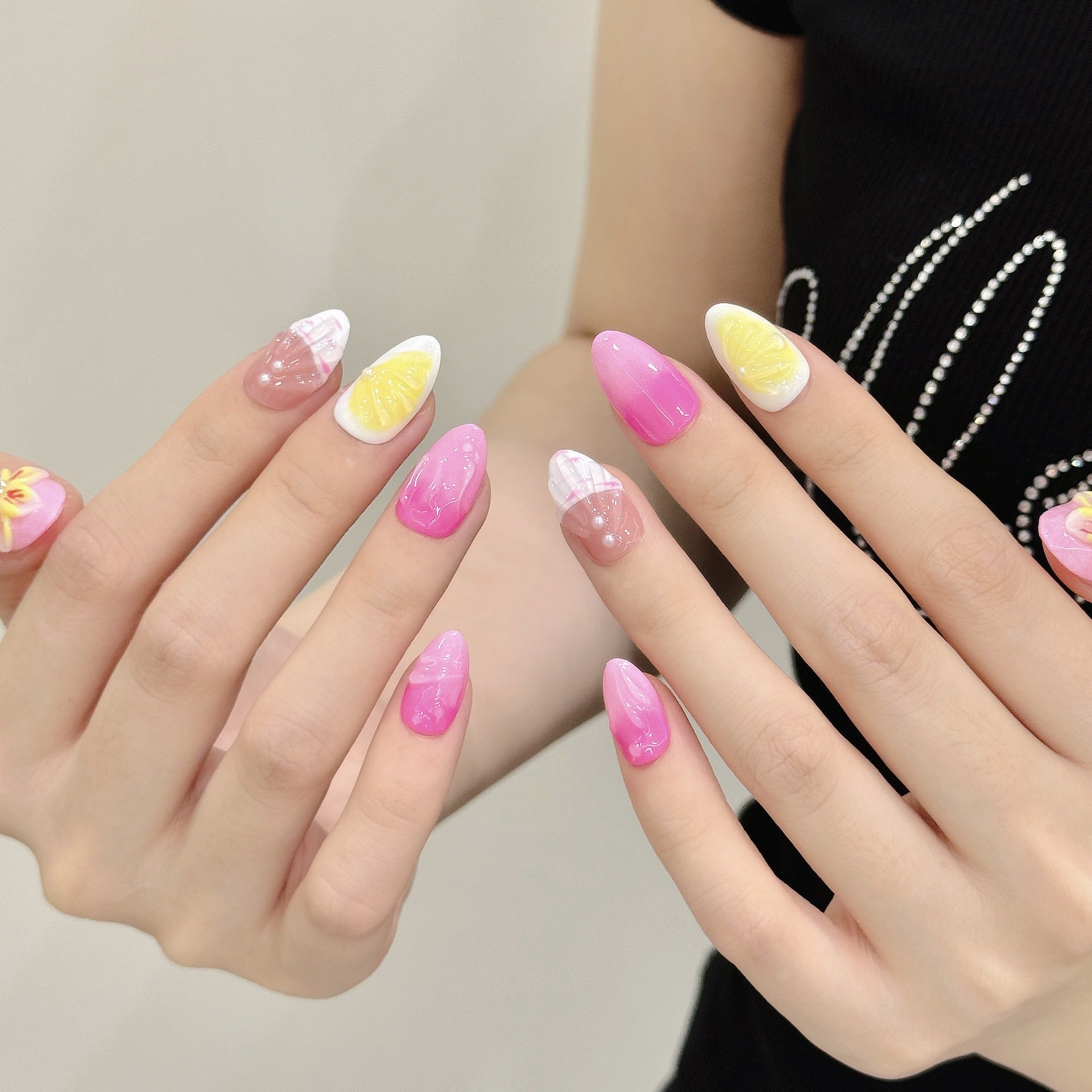 Tropical Pink Flower Gradient Press On Nails