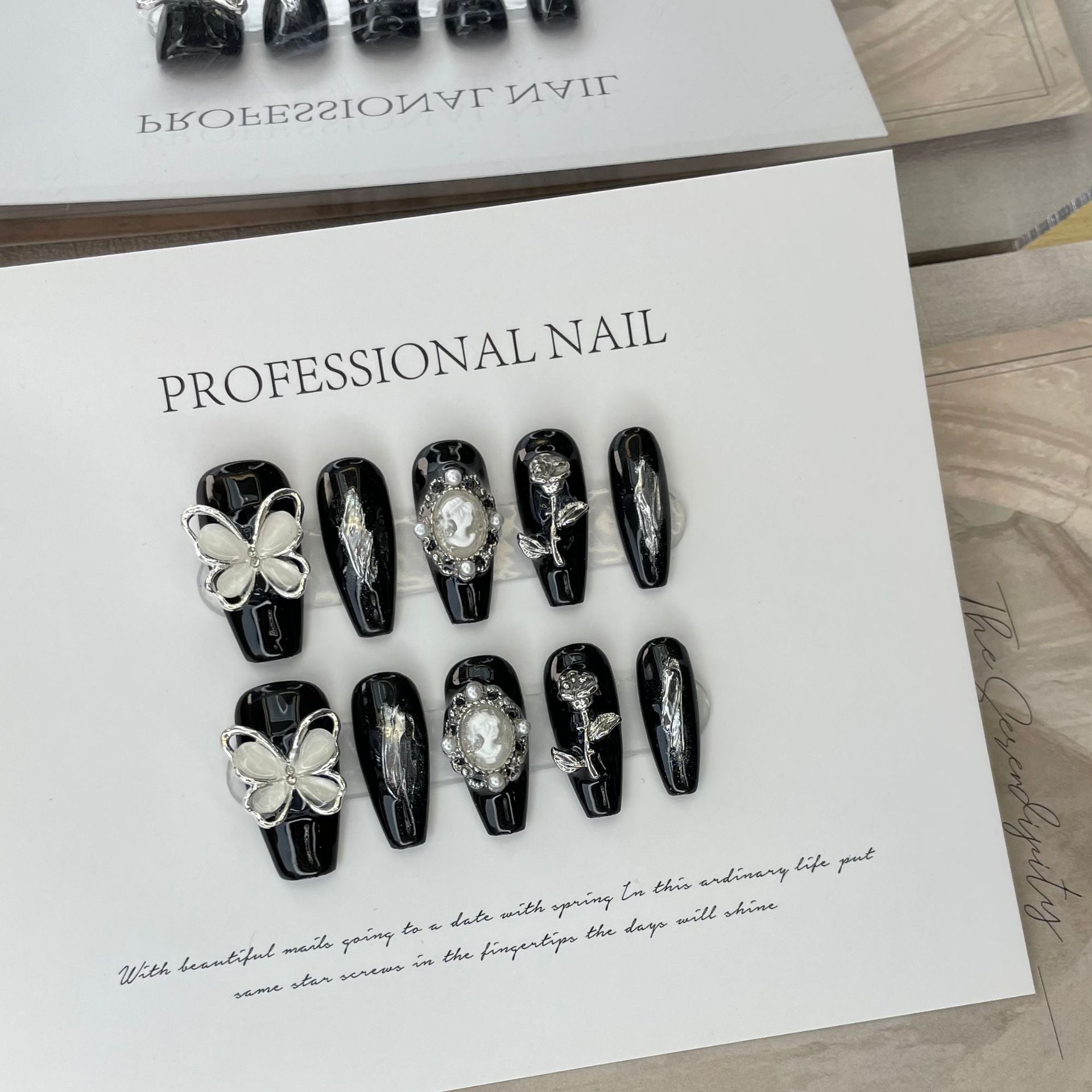 Black Silver Butterfly Gothic Elegant Press On Nails