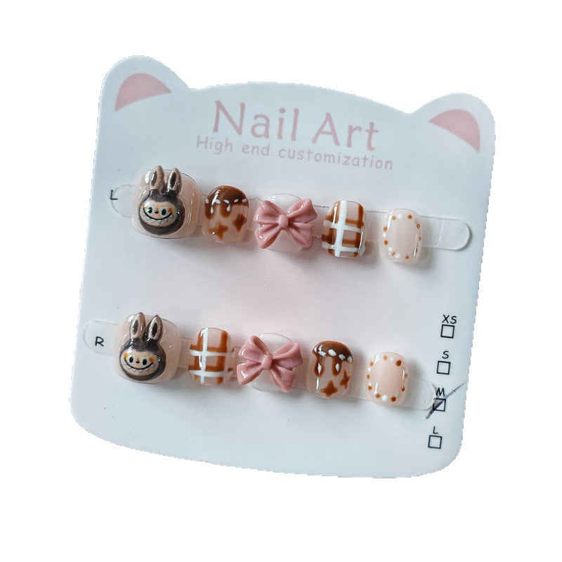 365nails: "caramel labubu" – short round handmade kids press-on nails