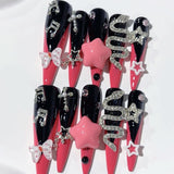 Dark Cherry Gothic Star Snake Extra Long Press On Nails