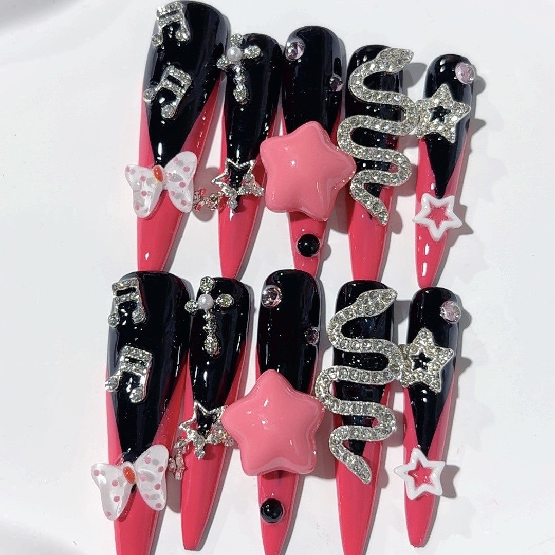 Dark Cherry Gothic Star Snake Extra Long Press On Nails
