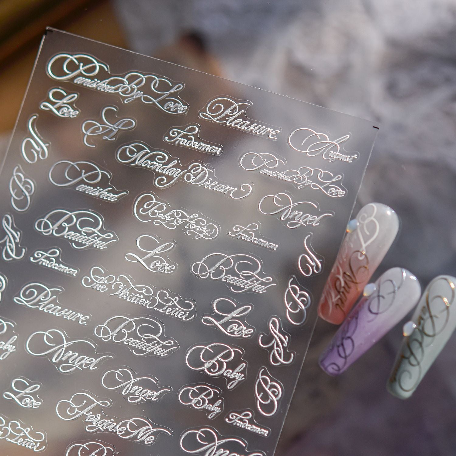 Pearl Script Collection: "Pearl Cursive" – 3D Pearl Shine Nail Sticker