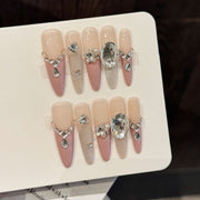 365nails: "Luxe Drop" – Crystal & Rhinestone Chain Handmade Long Almond Nails