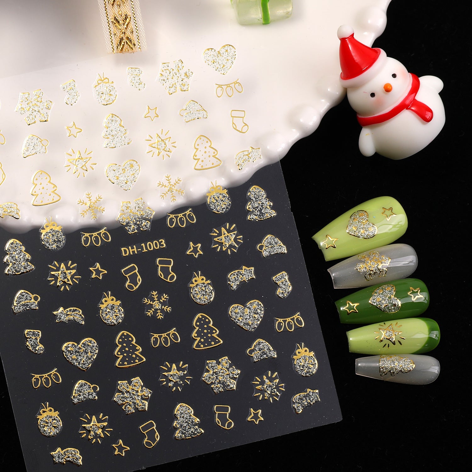 古銅亮粉聖誕指甲貼 — 平面黏貼式 雪人 DIY 指甲裝飾 DH