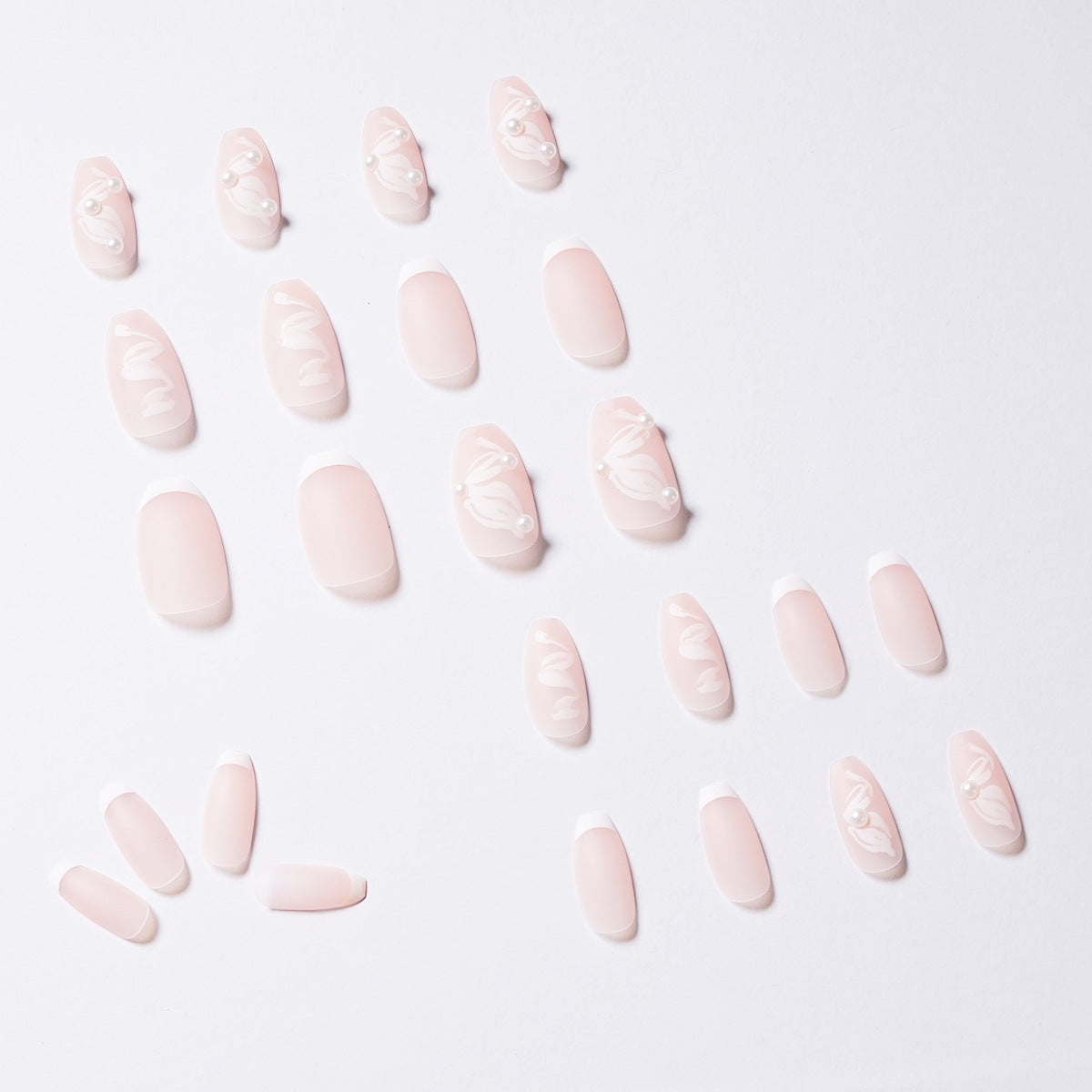 Fita de balé rosa com pérola francesa para unhas postiças com acabamento em unhas falsas, remendo de unha removível ｜ 365nails