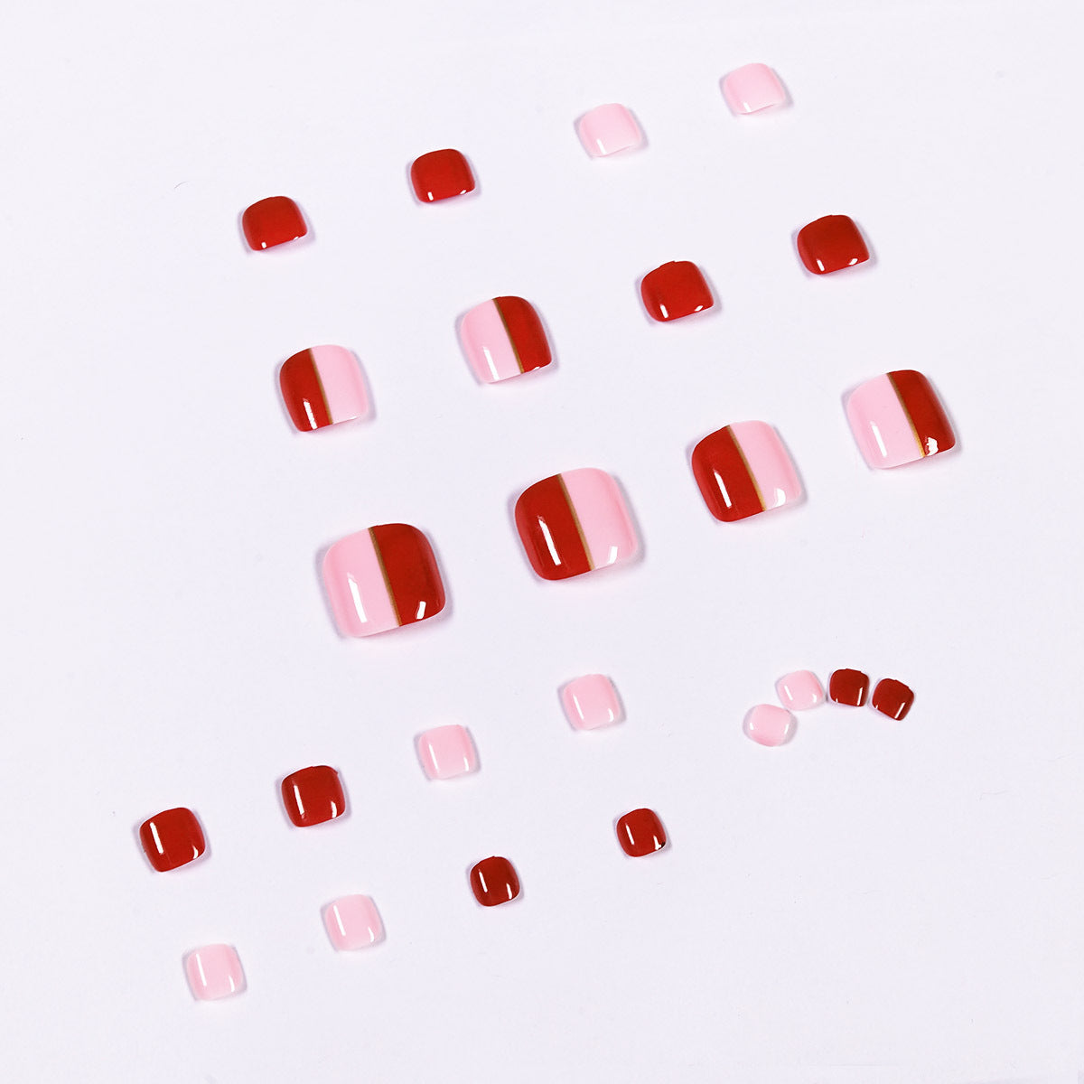 配色酒紅粉質短款穿戴甲（手足適用，可移除）｜365nails