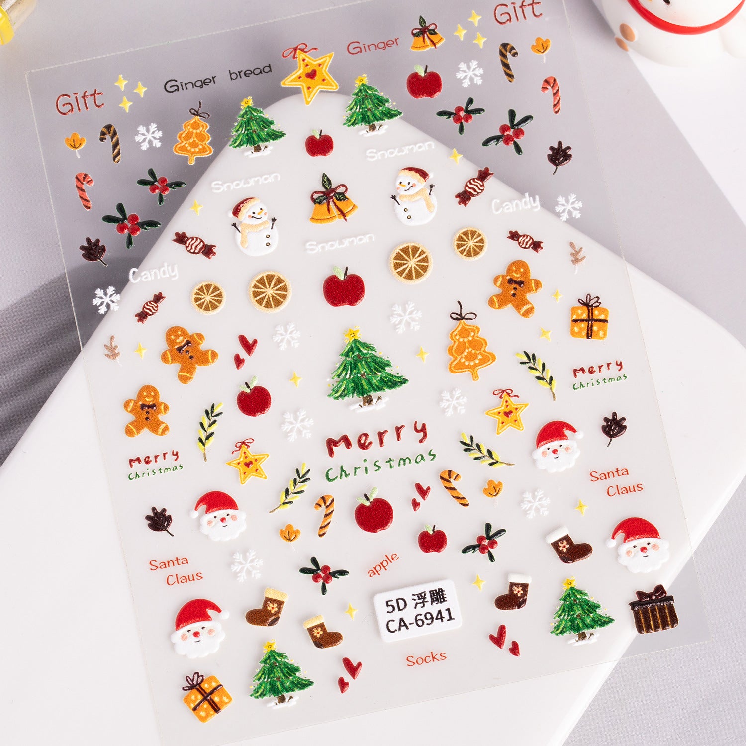 Christmas Themed Nail Art Sticker 5D Embossed Three-dimensional Santa Elk Nail Sticker Ornament CA