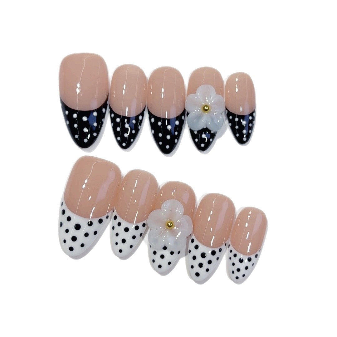 Classic Charm: "Polka Dot Daisy" – Almond Press-On Nails