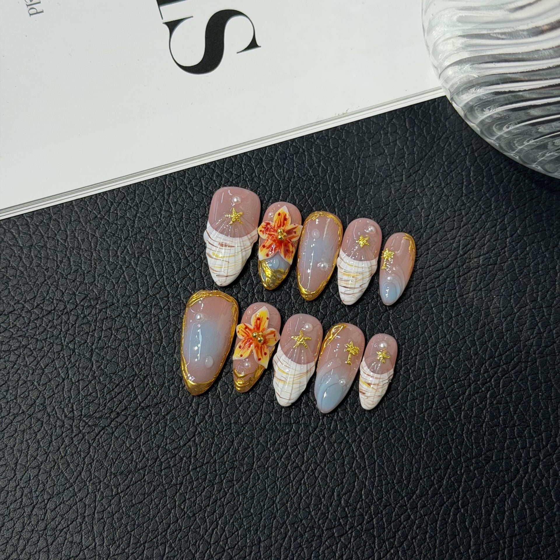 365nails: "Ocean Whisper" – Handmade 3D Shell & Floral Stiletto Nails