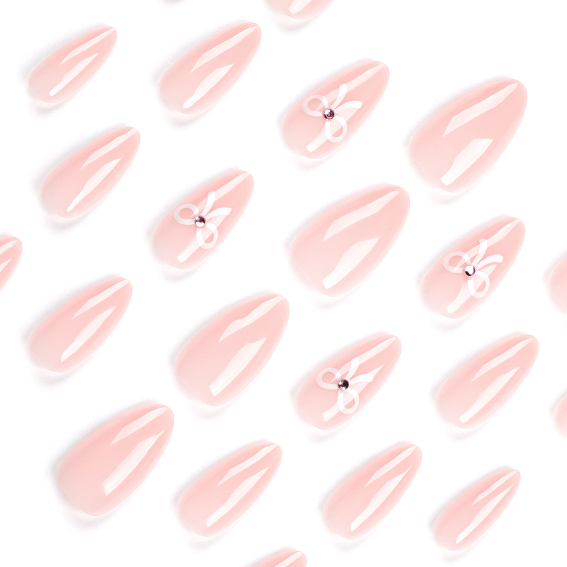 Uñas postizas cortas con lazo blanco y armadura, color piel, venta al por mayor | 365nails