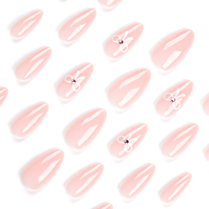 Simple white bow wearing armor short nude ins nail press o n nails wholesale｜365nails