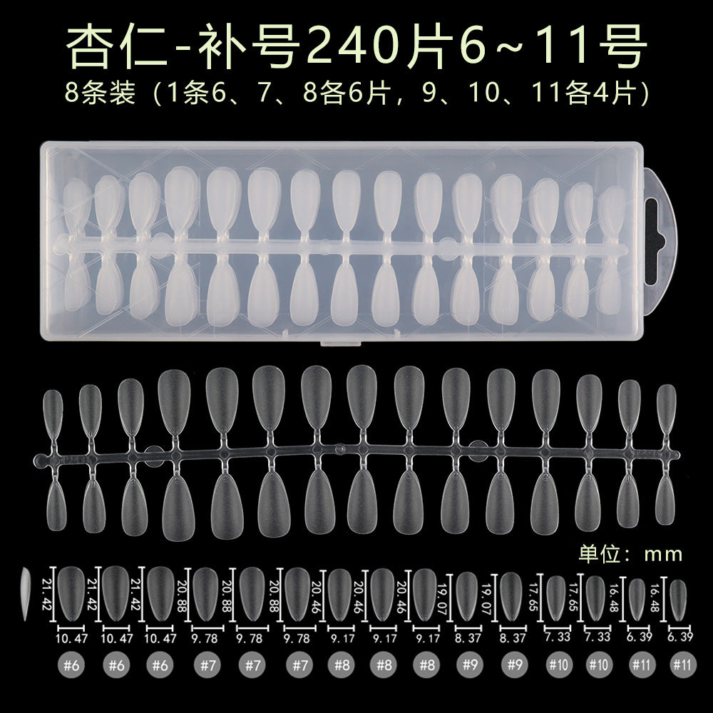 Nail Tips 240 pieces of special nail pads for nail salons, boxed full-size trapezoidal full stickers, folded without marks, and frosted fake nails wholesale.