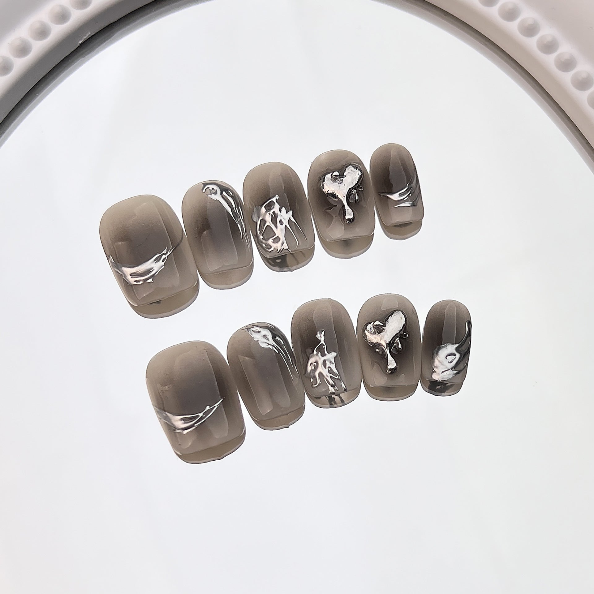 Handmade press-on nails black gills metal fused nail art piece Removable wearable nail sticker press-on nails finished nail piece｜365nails