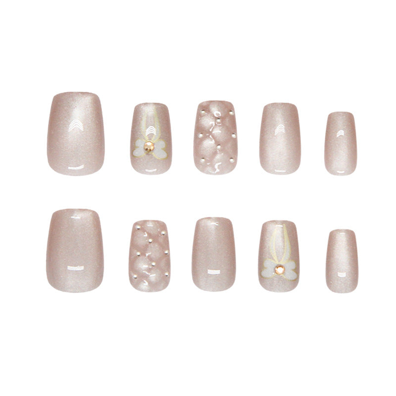 Nail Tips  Prefabricated nail Diamond Bow Rhombus Silver Bean cat eye Gentle Bean Paste Pink Diamond Wear nail 30 pieces｜365nails