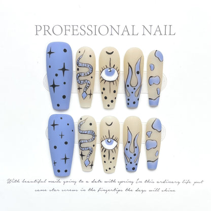 Hand-painted snake personality Spice girl graffiti blue matte monster eye handmade  style | 365nails