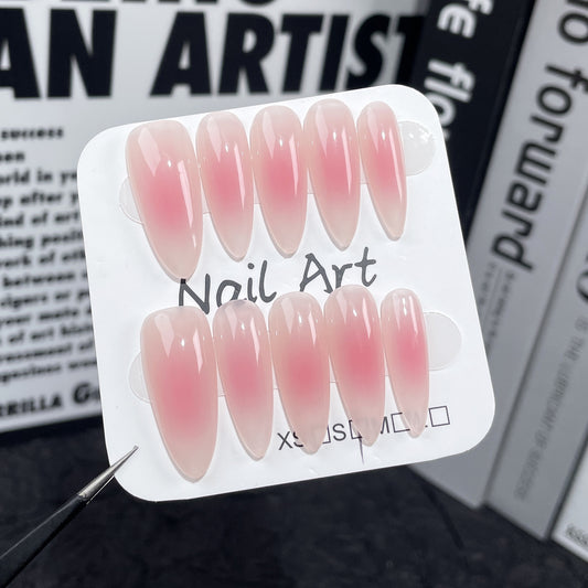 Pure desire blush Handmade press on nails ice through spray gun blush light therapy nail patch long tip oval wear nail｜365nails