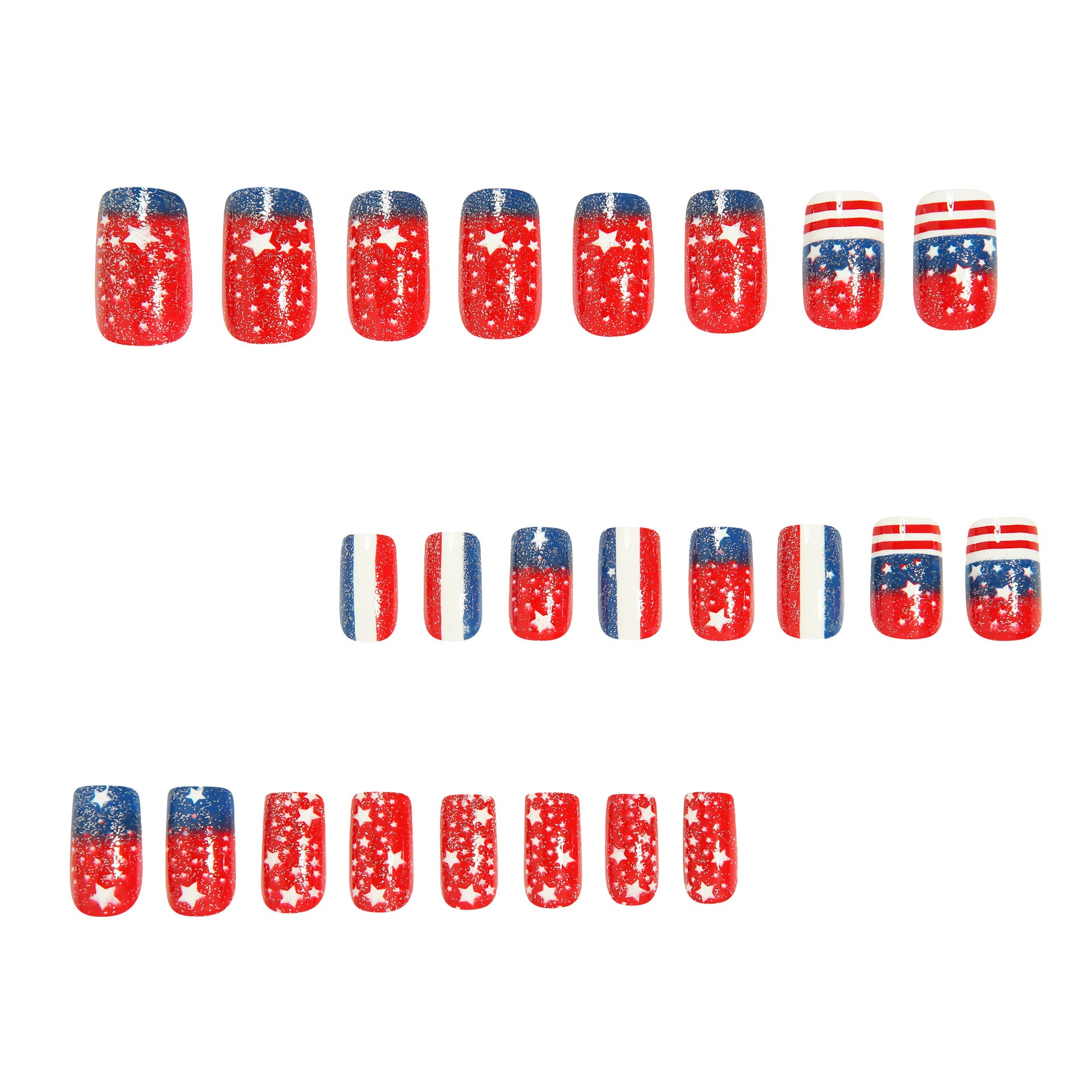 365nails: Independence Day Star-Stripes Glitter Ombre Press-On Nails