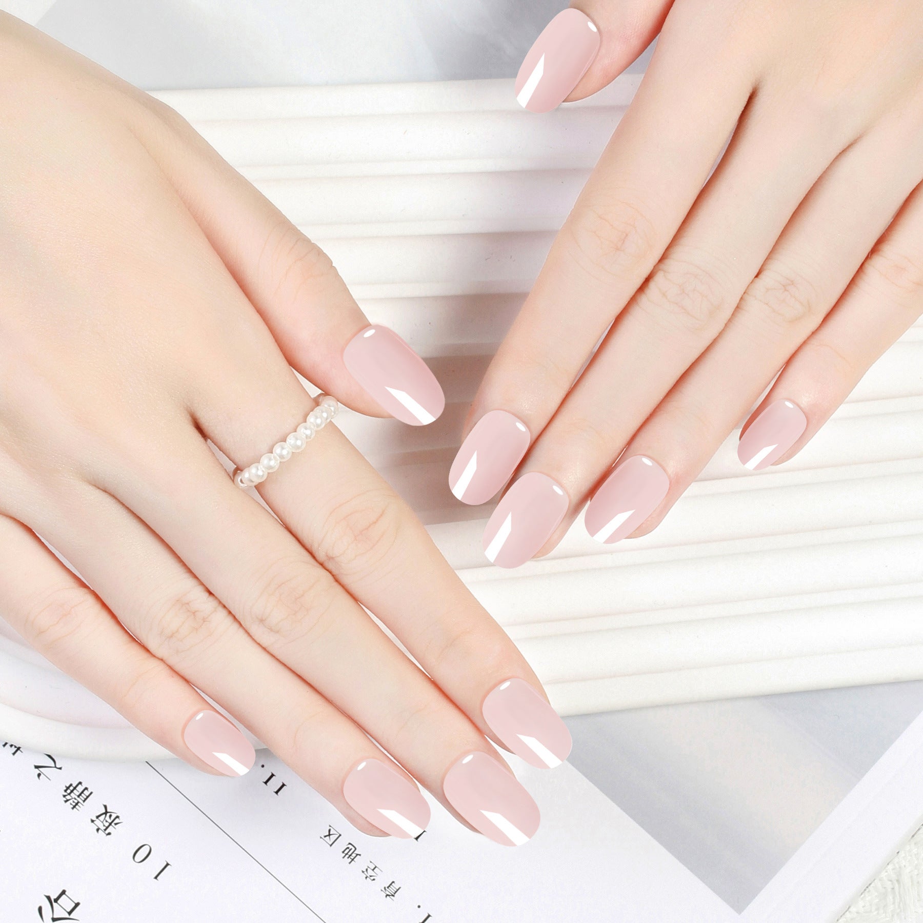 Wearable solid color nude round tip false nails, 24 pieces, neutral packaging