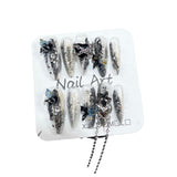 Uñas postizas hechas a mano, diseño de Sweet Cool Spice Girl, parches medianos y largos con diseño de mariposa irregularmente manchado | 365nails