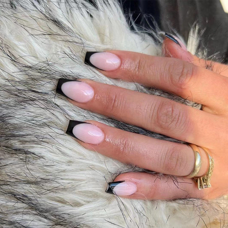 Venta al por mayor de almohadillas para uñas postizas, almohadillas para uñas francesas cortas con borde negro, almohadillas para uñas postizas, uñas con acabado artístico | 365nails