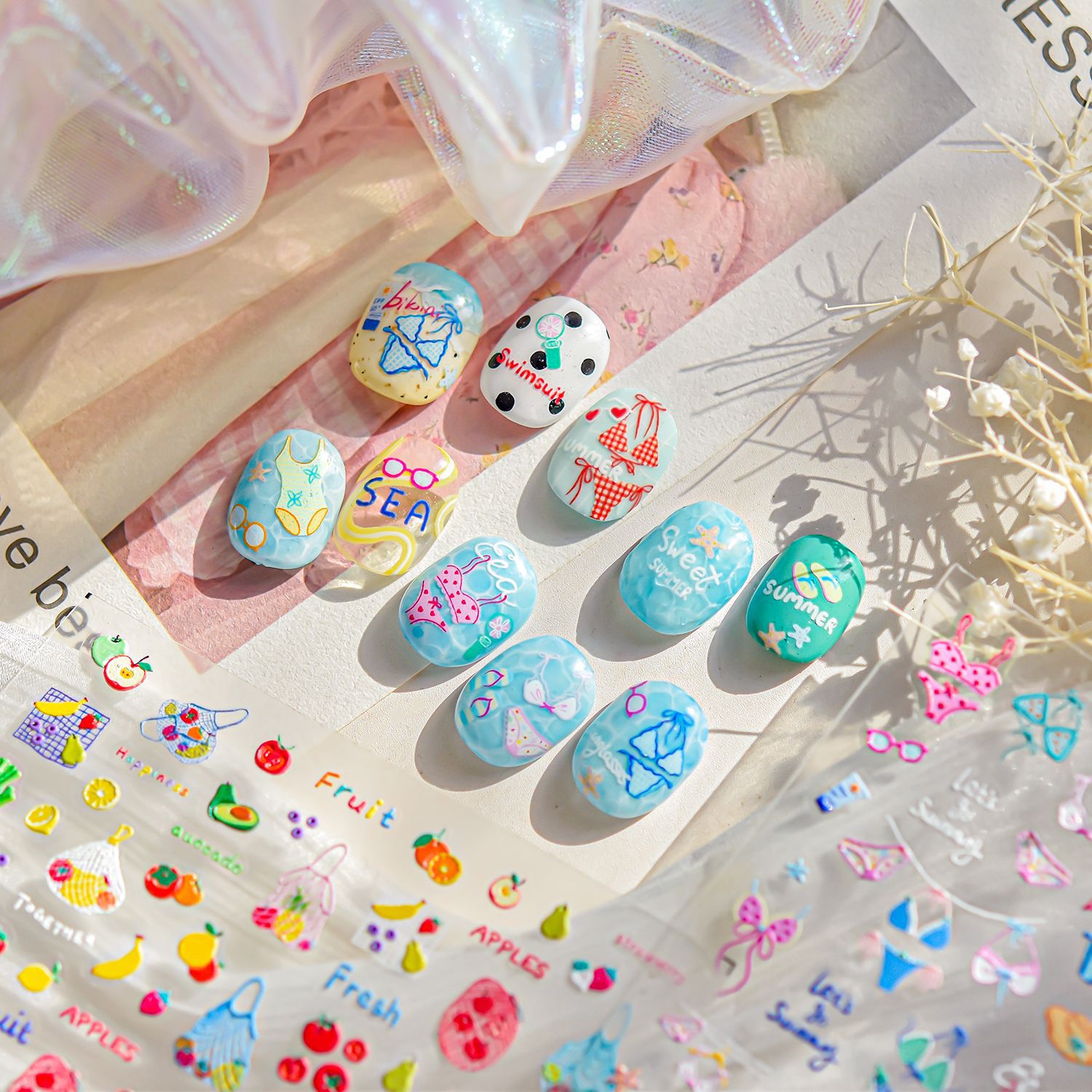 Mini Swimwear & Bikini: "Vacation Beach Vibe" – 5D Embossed Nail Sticker