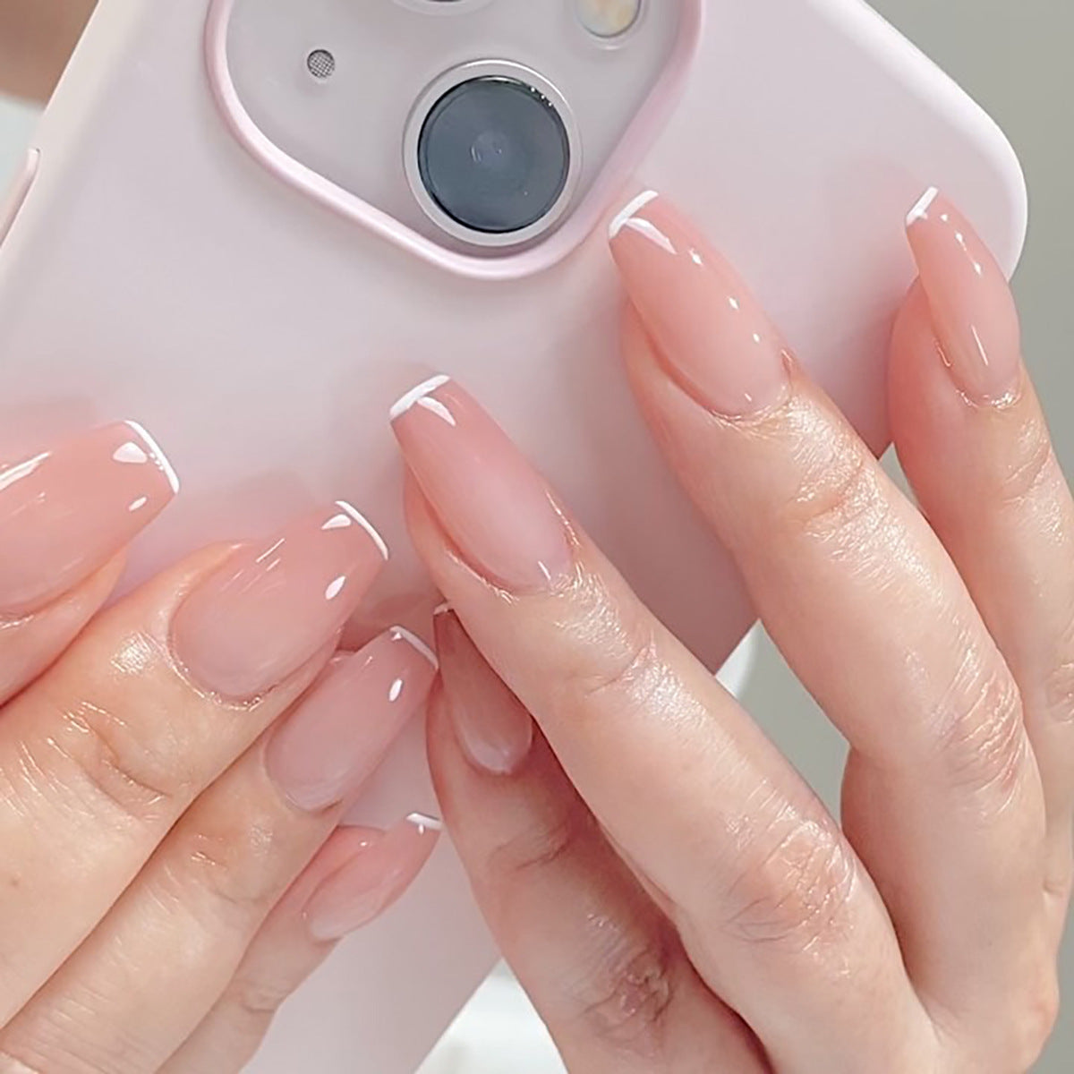 Nova unha francesa de balé com borda branca que não desbota, manicure com prensa para unhas postiças brancas nude, produto finalizado no atacado｜365nails