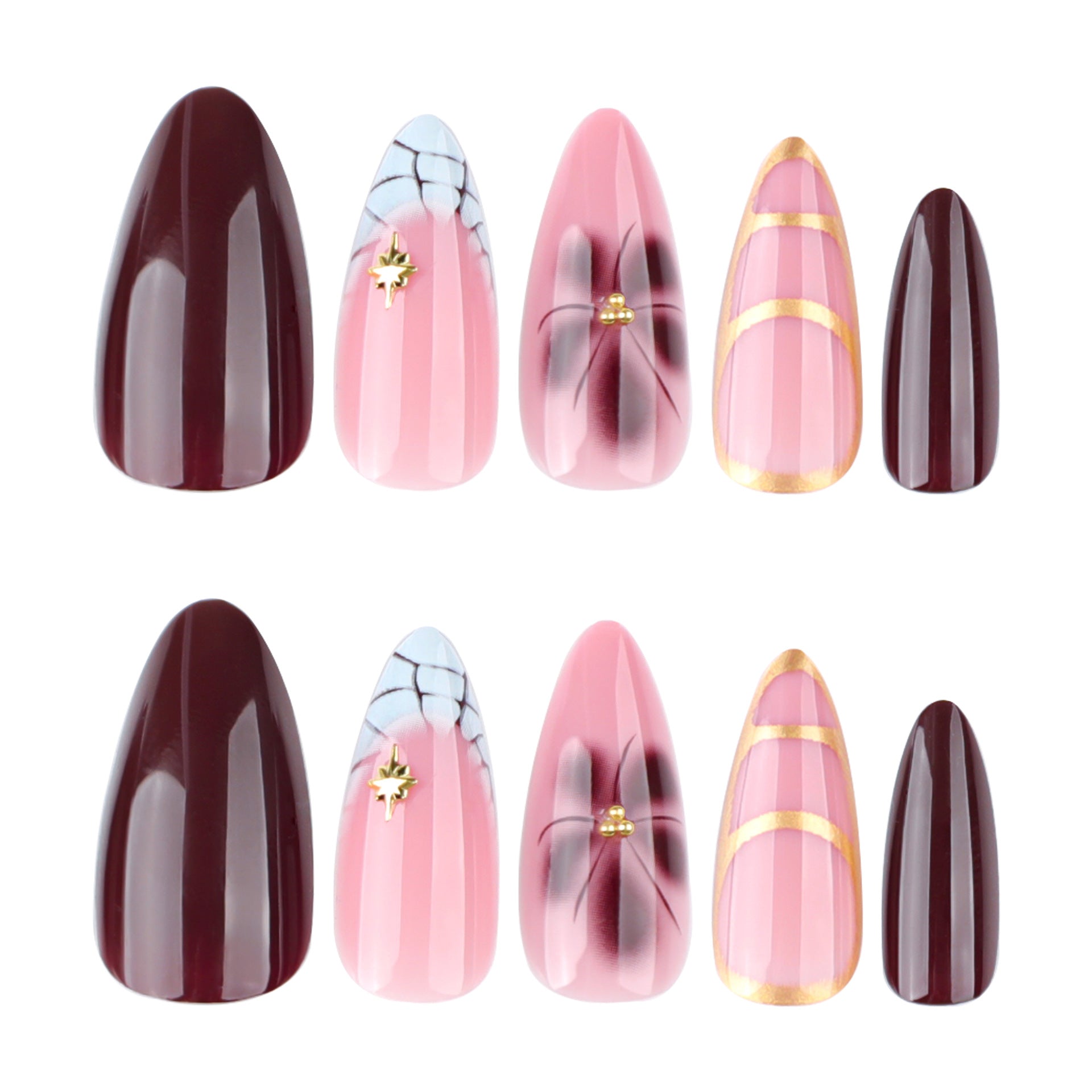 Europe and the United States cross-border special wear armor short and medium almond nail foreign trade French manicure spring and summer flowers fake nail wholesale