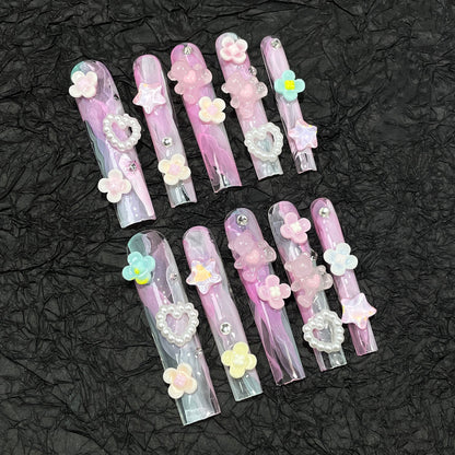 Style super long water pipe nail pure Handmade Press-on Nails watercolor Spice Girl press-on nails sticker wholesale｜365nails