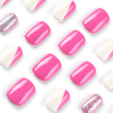 nails art piece wholesale white purple contrasting color silver glitter Press onable nails sticker short fake nails patch nails piece finished product｜365nails