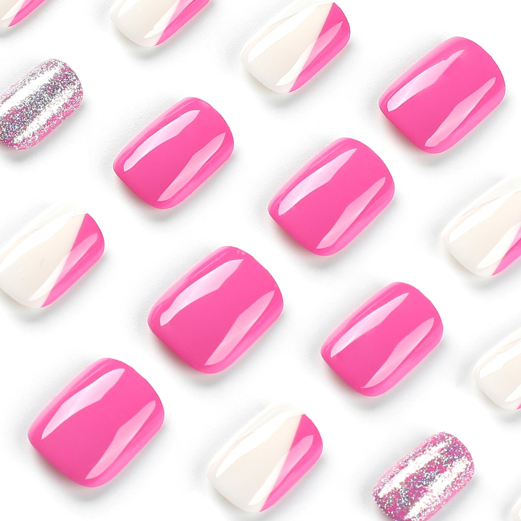 nails art piece wholesale white purple contrasting color silver glitter Press onable nails sticker short fake nails patch nails piece finished product｜365nails