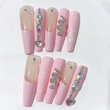 Soft Pink Snake Crystal Extra Long Coffin Press On Nails