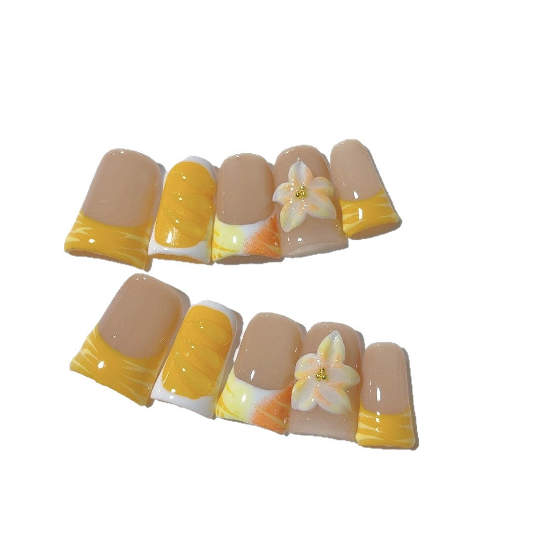 Mango Tango: "Tropical Bloom" – Unhas Postiças Quadradas Curtas