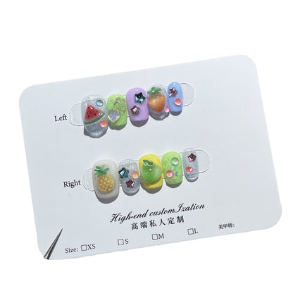 Pure handmade press-on nails three-dimensional fruit small fresh cartoon nail patch wearable nail sticker cute fake nail｜365nails